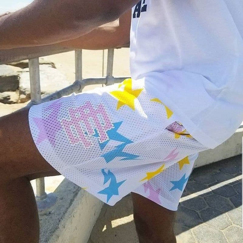 image-Casual Men's Fitness Shorts - Claret Geometric Breathable (63 characters)