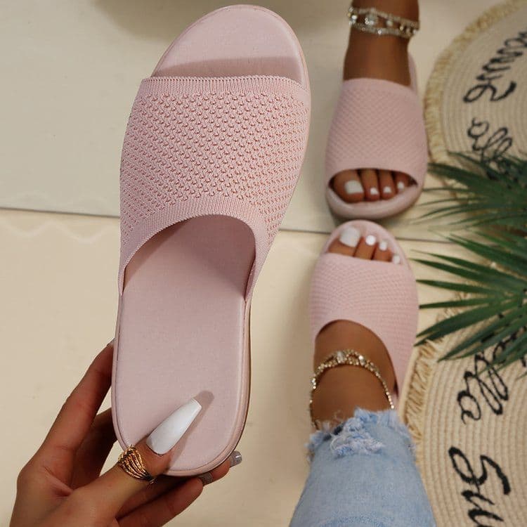 image-Wish independent station sandals 2022 spring and summer new knitted thick bottom 36-43 large size flat slippers women wholesale