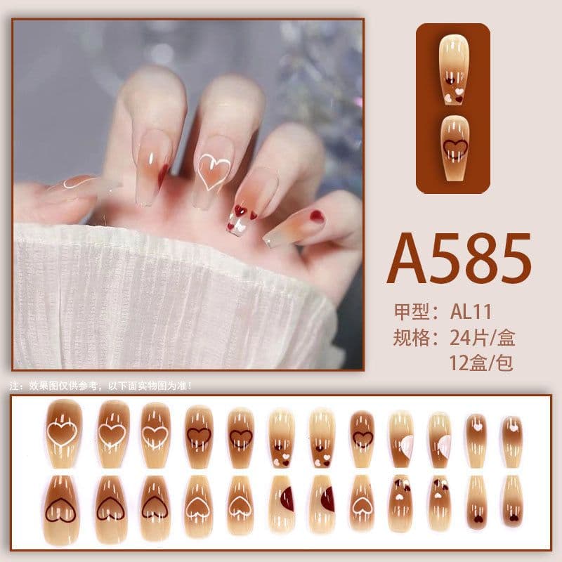 image-Winter fresh and simple pure lust style bride dance wear nails rainbow love rose fake nails wholesale