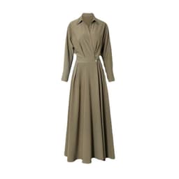 image-Polyester Midi Dress - Orange Long Sleeve POLO Collar