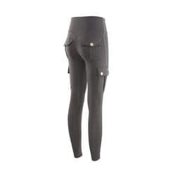 image-Women's Stretch Cropped Yoga Pants - Dark Gray High Waist