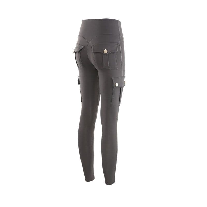 image-Women's Stretch Cropped Yoga Pants - Dark Gray High Waist