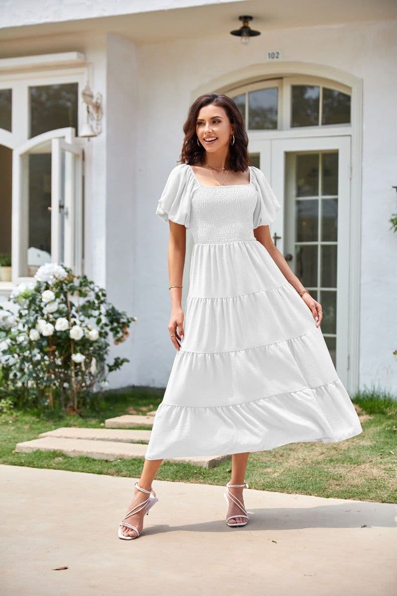 image-Summer Cross-Border Women's Dress - Square Collar Backless Puff Sleeves (54 characters)