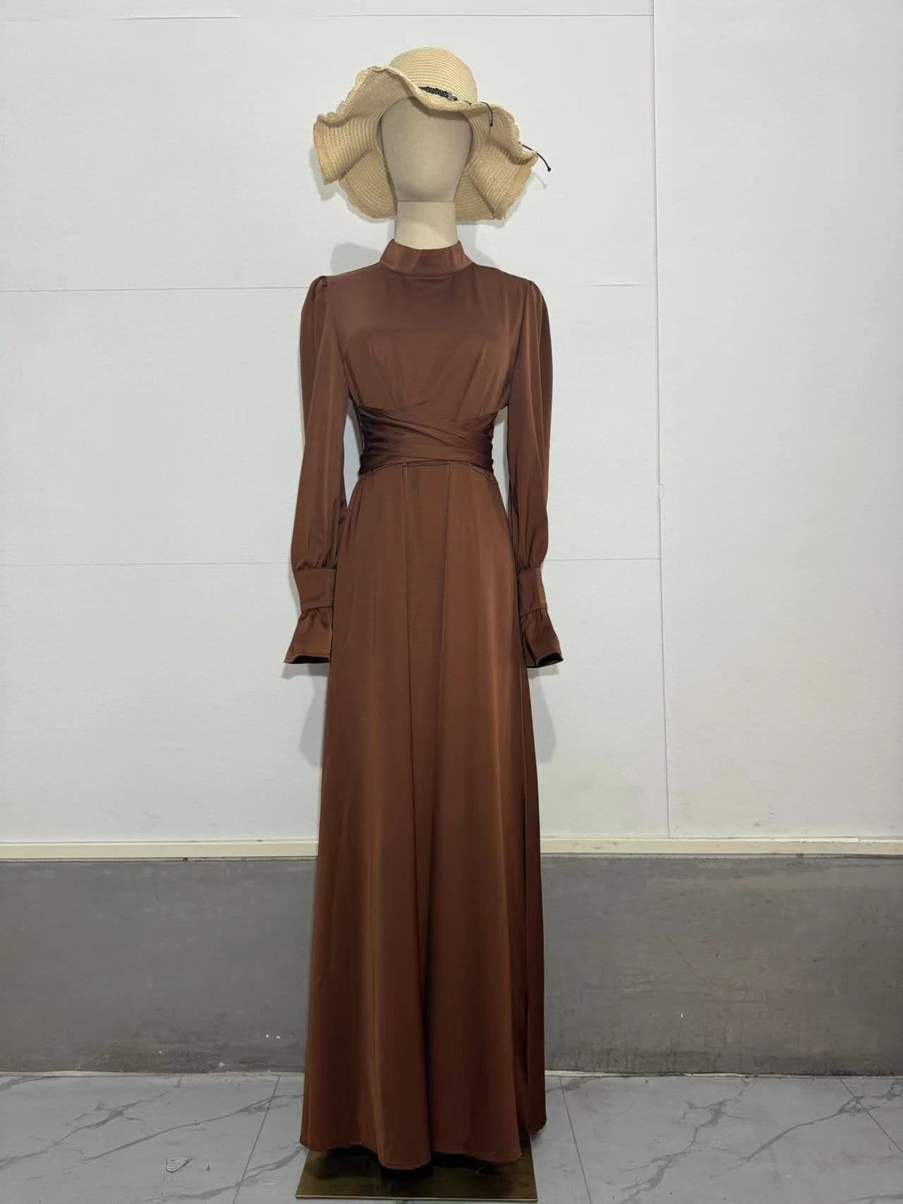 image-Women's Satin Dress - Amber Waist Long Sleeve XXL