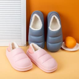 image-Waterproof Cotton Slippers Women Winter Bag Heel Home Furnishing Plush Thick Bottom Indoor Confinement Warm Cotton Shoes Men Wholesale