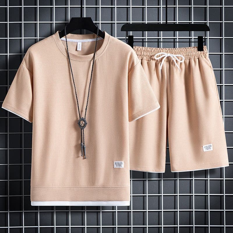 image-Main push 2023 new waffle suit short-sleeved Korean version men's youth trendy short-sleeved suit