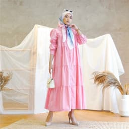 image-Cotton Blend Maxi Dress - Dark Green Puff Sleeves