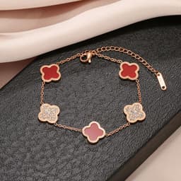 image-Titanium Steel Four-Leaf Clover Bracelet - Black/Red Gold