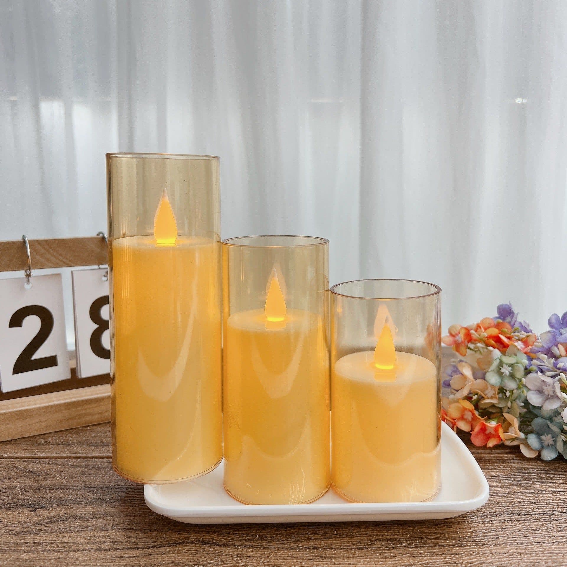 image-Zhu Sheng LED Candle - White Cylindrical Christmas LED Candle Set of 3