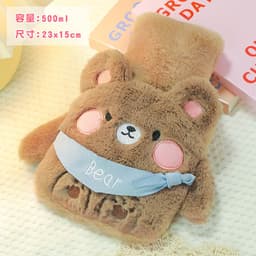 image-Water-filled Hot Water Bottle - Gray Plush 1000ML Thickened Hand Warmer Bag