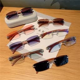 image-Spot wholesale fashion sunglasses European and American cross-border men's and women's frameless imitation wood grain temples sunglasses sunglasses
