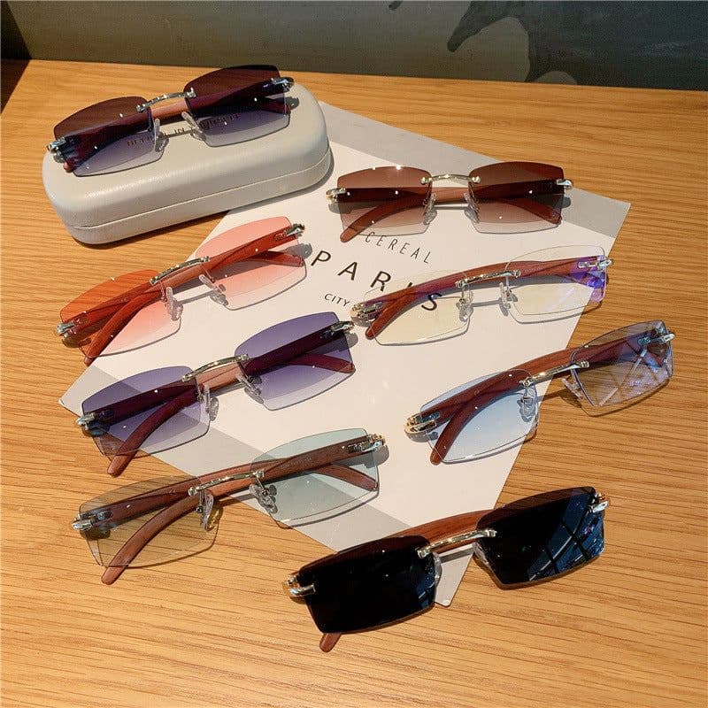 image-Spot wholesale fashion sunglasses European and American cross-border men's and women's frameless imitation wood grain temples sunglasses sunglasses