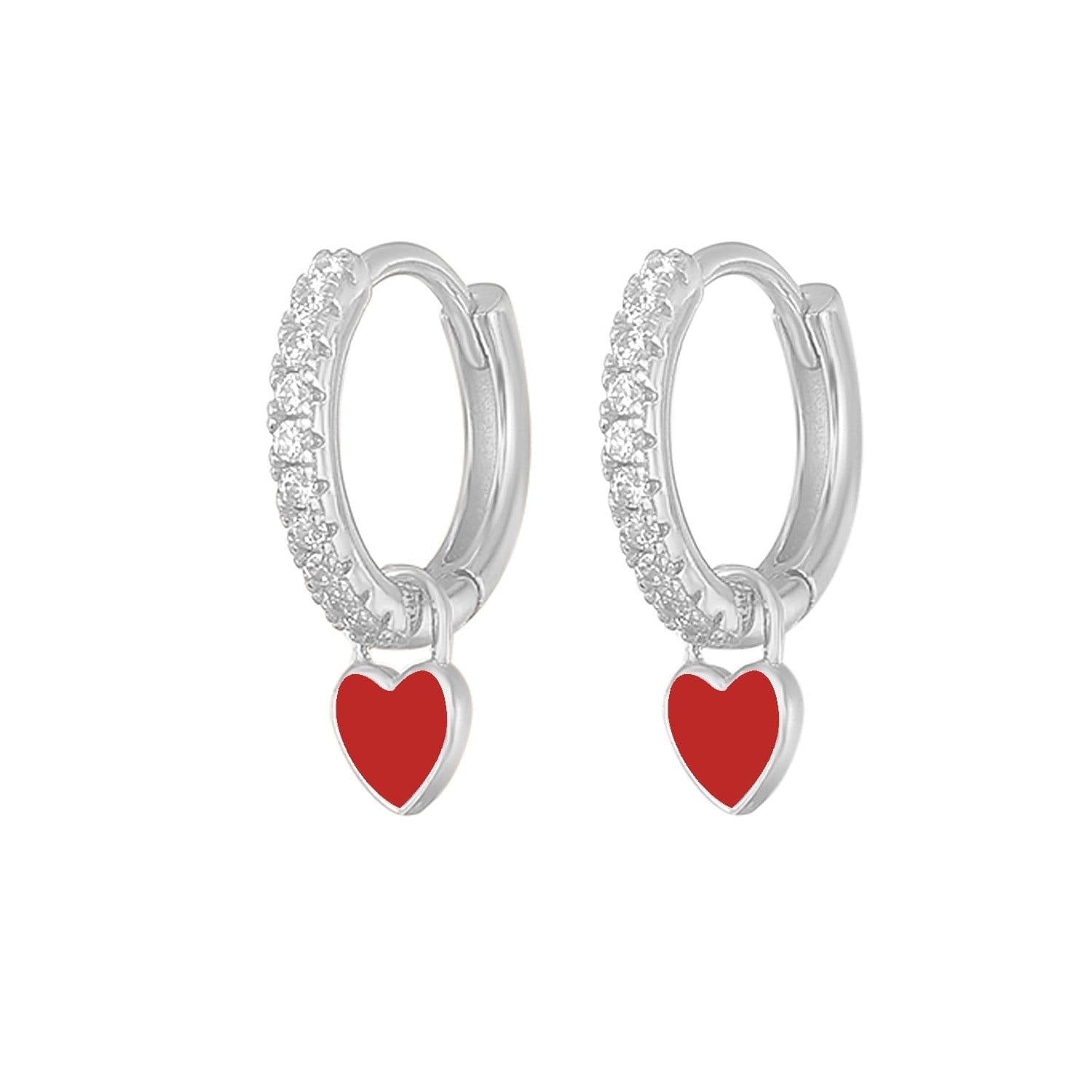 image-S925 Heart-Shaped Earrings - Platinum-White Oil Drop