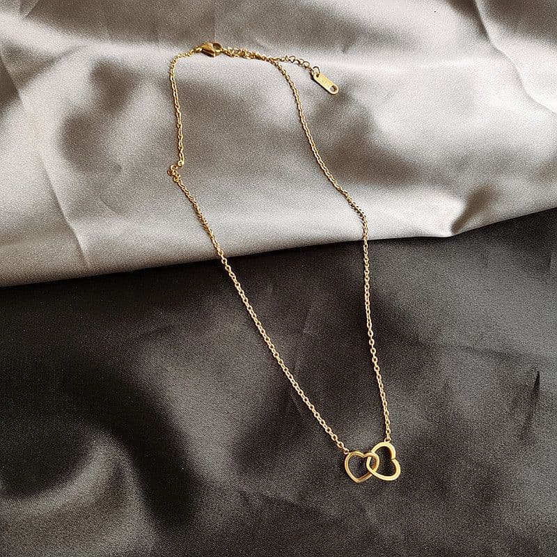 image-Double ring heart-shaped 2021 new simple necklace female collarbone chain female niche design sense net red ins style jewelry gift