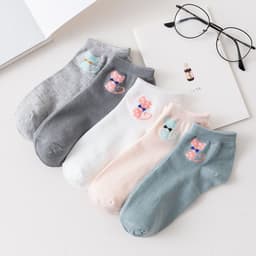 image-Socks women's socks shallow mouth spring and autumn cute Japanese cartoon brown bear summer thin invisible short boat socks women