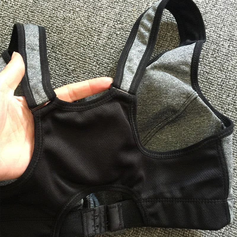 image-Large size front zipper sports bra without rims gathered yoga fitness shockproof running ladies underwear beauty vest