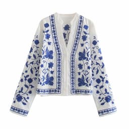 image-Cotton Embroidery V-Neck Cardigan - Long Sleeve