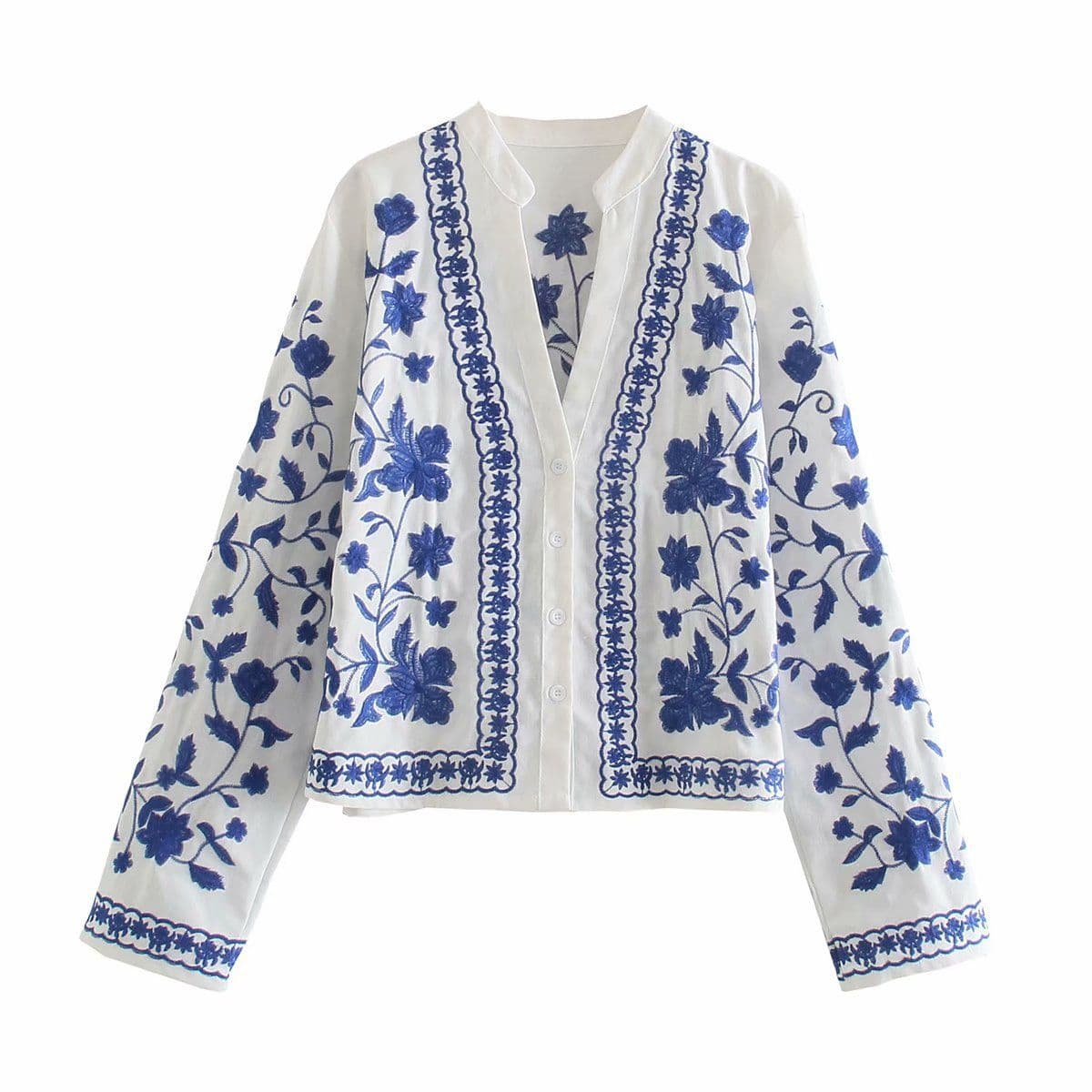 image-Cotton Embroidery V-Neck Cardigan - Long Sleeve
