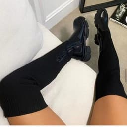 image-Amazon Europe and America women's cotton boots 2022 autumn and winter new long-barreled Martin boots leather knitted stitching over-the-knee boots women