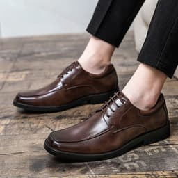 image-Men's Square Toe Lace-Up Dress Shoes - Brown Flat