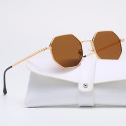 image-2022 Fashion Polygonal Metal Sunglasses Copper Alloy Frame Gold With Black Lenses Unisex Full Rim Party Style DB59