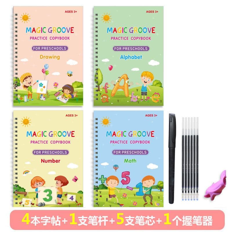 image-English Kids Pen Control Practice Copybook With Magic Groove Pen And Grip Set