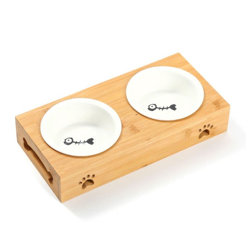 image-Bamboo Frame Ceramic Pet Bowl - Large Bamboo, Stainless Steel