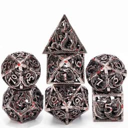 image-Metal D20 Dice - Hollow Dragon Design Green w/ Red Numbers