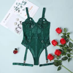 image-European & American Sexy Lace Jumpsuit, Dark Green, L, In Stock