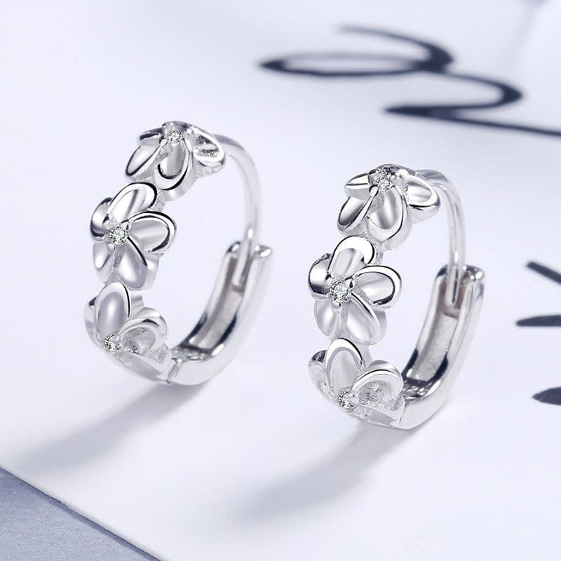 image-S925 Silver Flower Earrings - Camellia Zircon