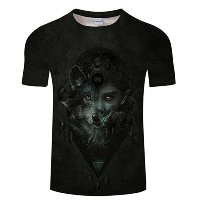 image-Wolf 3D Print T-Shirt - Black Short Sleeve