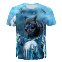 image-Men's 3D Digital Print Wolf T-Shirt - Black Casual