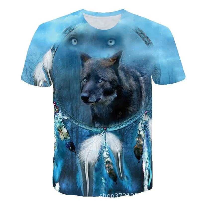 image-Men's 3D Digital Print Wolf T-Shirt - Black Casual