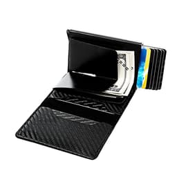 image-Amazon men's card bag straw mat pattern card holder men's business metal wallet aluminum alloy multi-card slot automatic card box