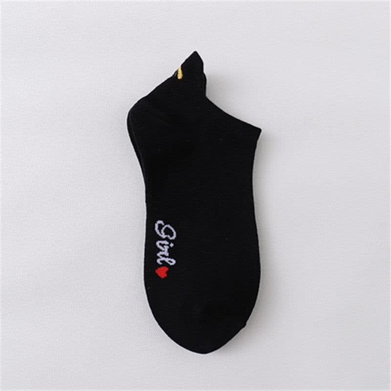 image-Women's Cotton Boat Socks - Embroidered Heart Khaki