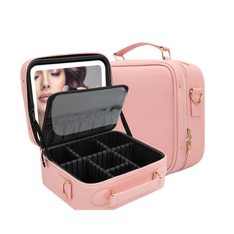 image-Cosmetic Bag with LED Mirror - Large Capacity Travel