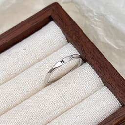 image-S925 Sterling Silver Letter Ring - Adjustable