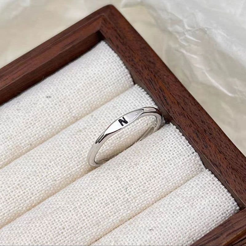 image-S925 Sterling Silver Letter Ring - Adjustable