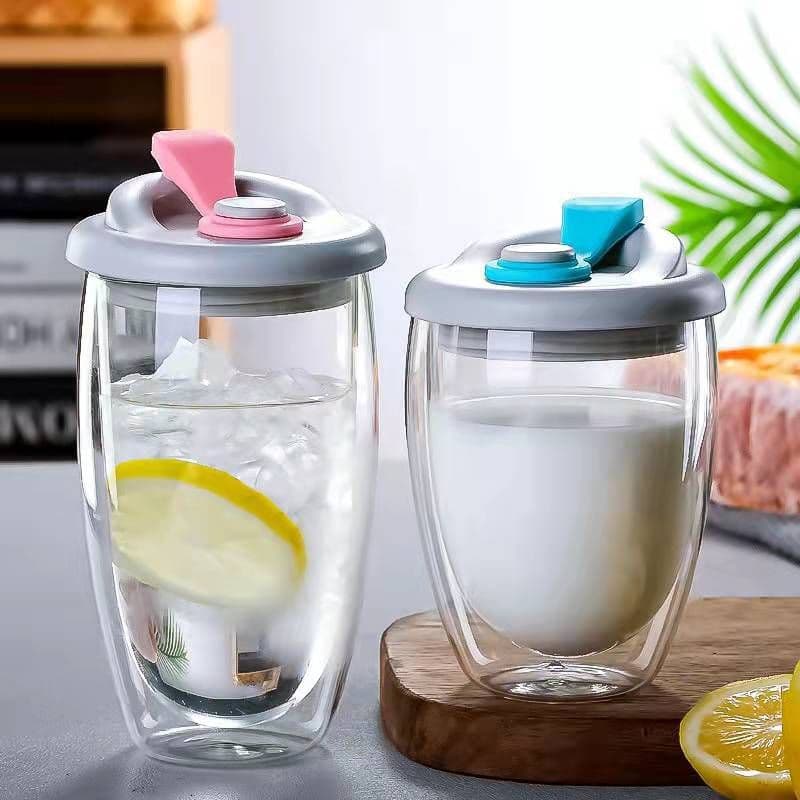 image-Double-Layer Borosilicate Glass Cup - Black 450ml