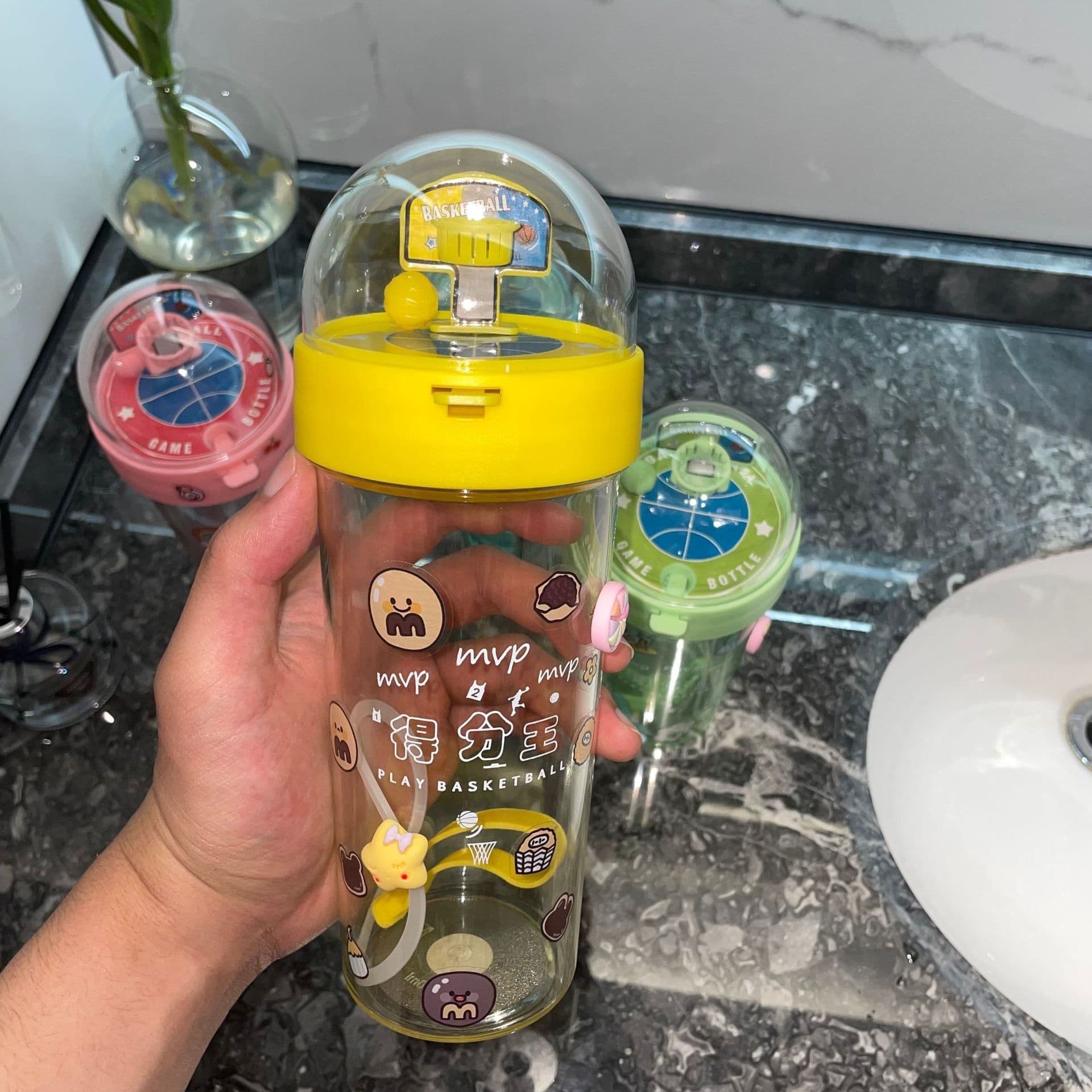 image-Yongkang Cartoon Basketball Water Cup - Green, 420ml Set of 2