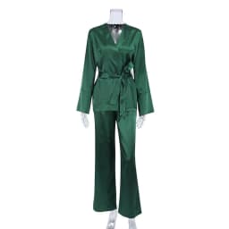 image-Ice Silk Pajama Set - Long Sleeve Nightgown Women's