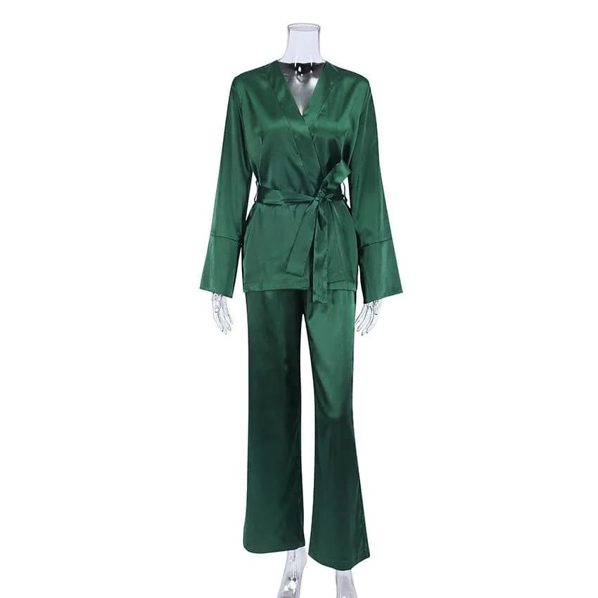 image-Ice Silk Pajama Set - Long Sleeve Nightgown Women's