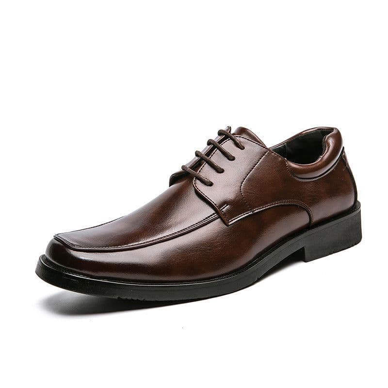 image-Men's Square Toe Lace-Up Dress Shoes - Brown Flat