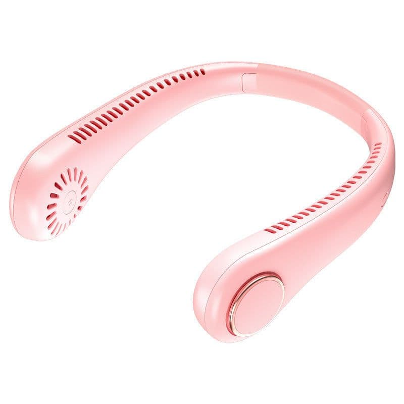 image-USB Charging Neck Fan - Pink Mini Outdoor Gift - 1200mAh-2000mAh Battery - 3 Speeds