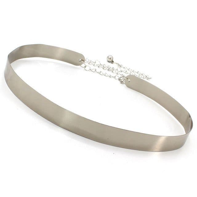 image-Women's Metal Waist Chain Belt - Silver Hollow 3.5cm