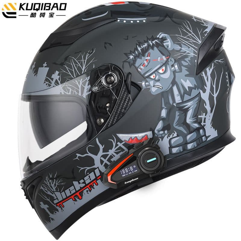 image-Coolqibao Motorcycle Full-Face Helmet Bluetooth XXL Gray