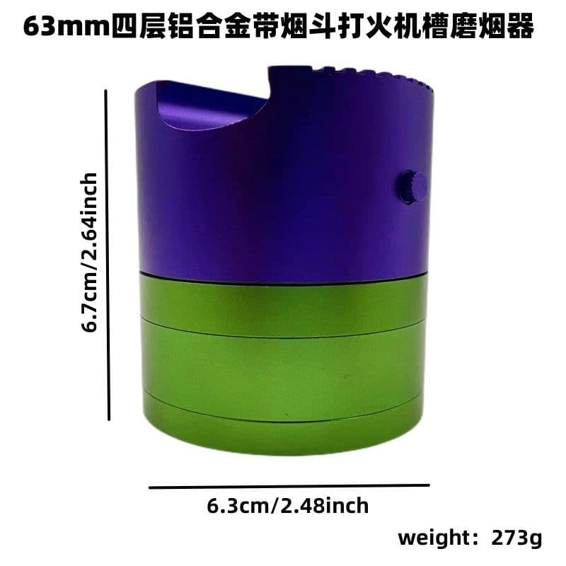 image-75mm Aluminum Tobacco Grinder 3-in-1