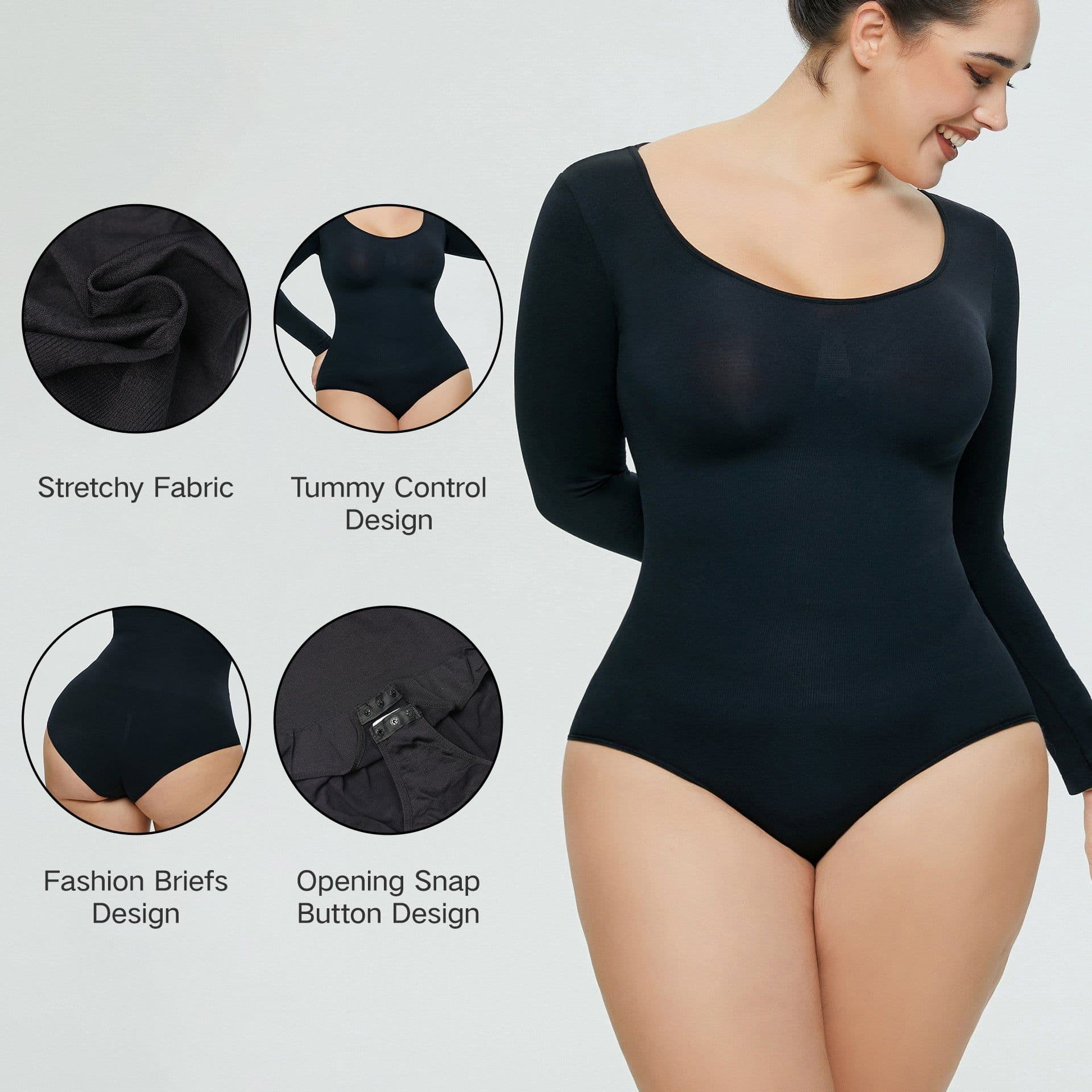 image-Women's Seamless Shapewear Bodysuit - White Long Sleeve