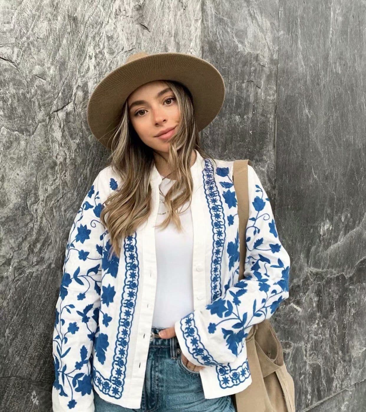 image-Cotton Embroidery V-Neck Cardigan - Long Sleeve