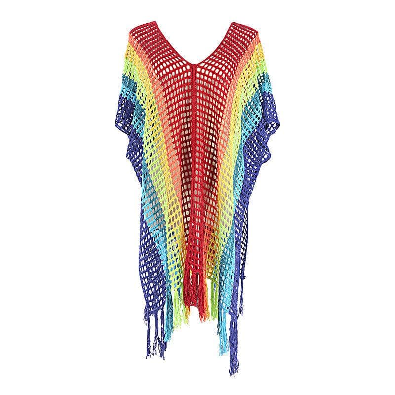image-Women's Rainbow Hollow Bikini Blouse - Beach Cover Up